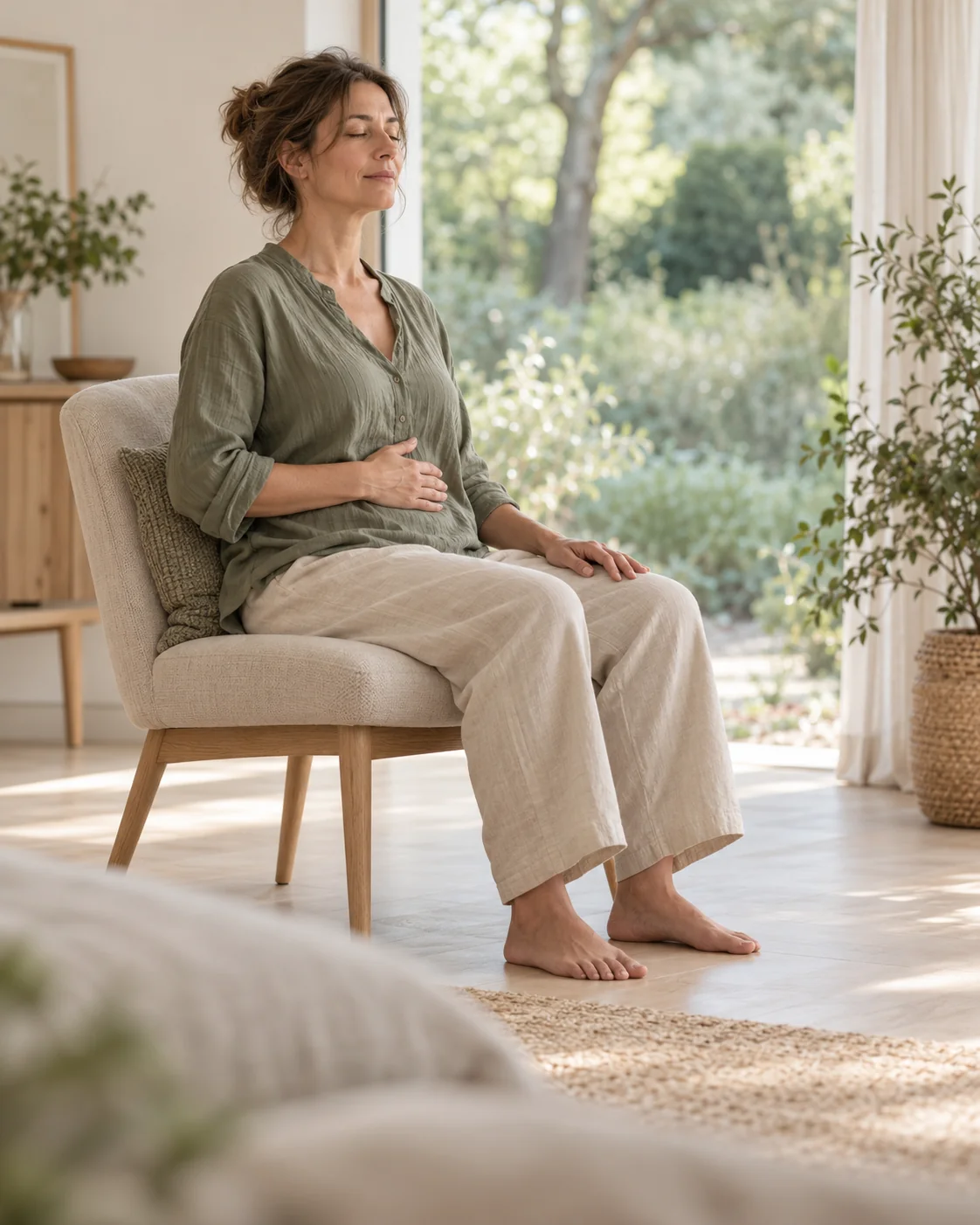 Illustration : respiration consciente, assise et relâchement du corps